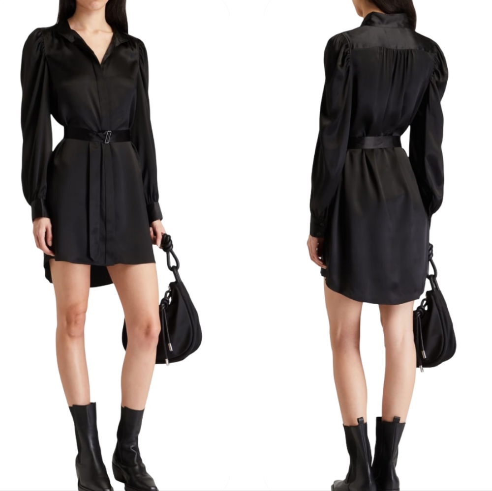 FRAME Gillian Silk Mini Shirt Dress Black Size Small NWT - Picture 3 of 12